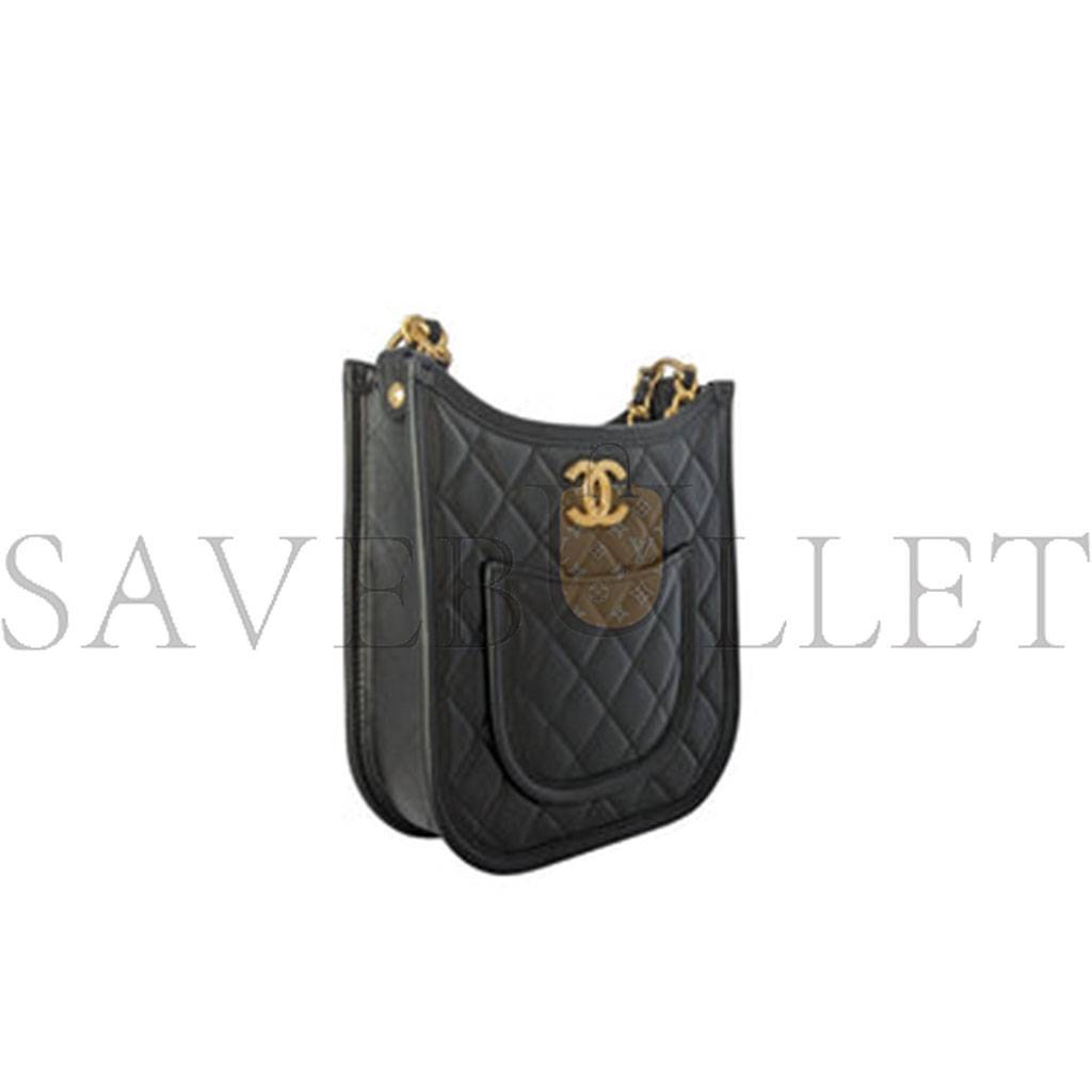 CHANEL MASTER BLACK CALFSKIN QUILTED CC CROSSBODY HOBO HANDBAG AS4532 (24*20*6cm)